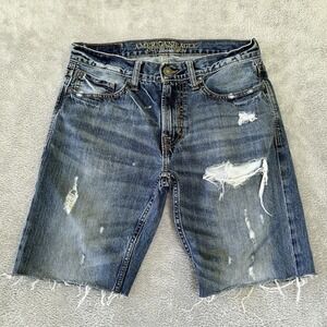 American Eagle Shorts Mens 30 Blue Cutoffs 9" Inseam Ripped Grunge Denim